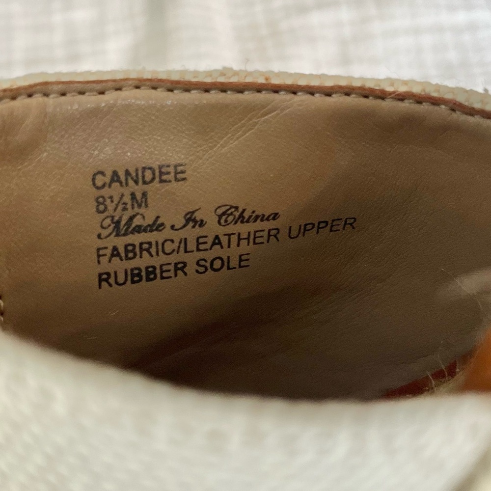 Donald J. Pliner Tan Leather and Cream Canvas Wedge Sandals - Picture 8 of 9